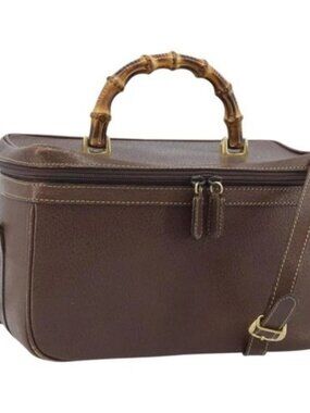 GUCCI Bamboo Hand Bag Leather 2way Brown Gold